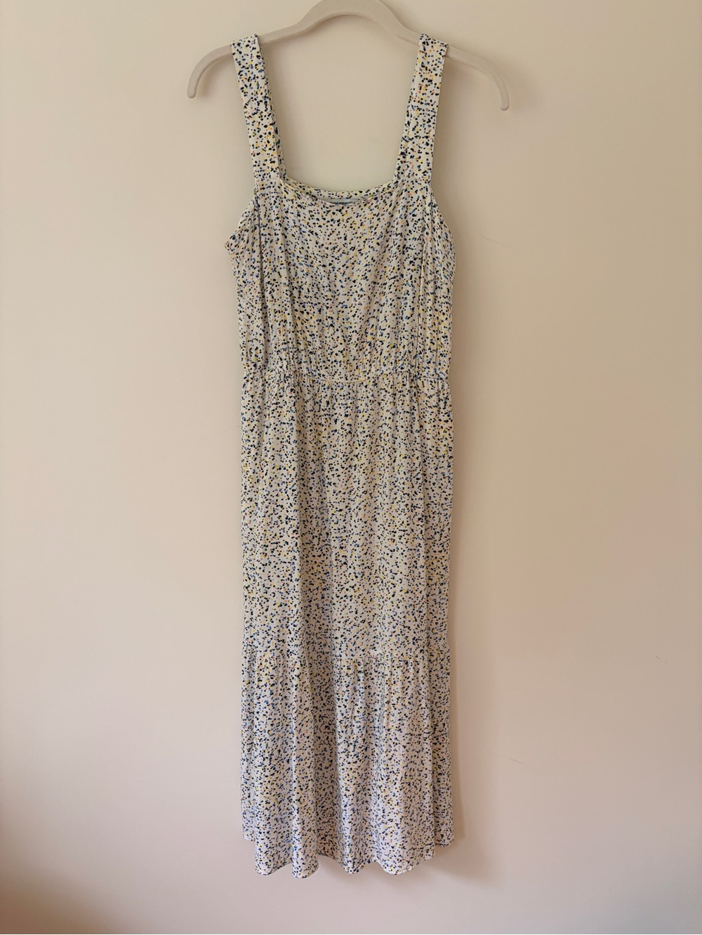 Amazon Essentials White Maxi Dress with Blue and Yellow Dot Print